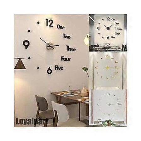 3D Akryl DIY Väggdekal Väggklocka Kontor Heminredning Väggmontering Tyst Klocka Elektronisk Klocka Svart