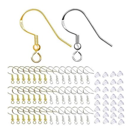 50 stk. Guldfarvede Ørekroge, 50 stk. Sølvfarvede Ørekroge, 100 stk. Ørestikker 925 Stålstempel DIY Håndlavede Øreringe