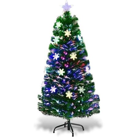 COSTWAY 120CM LED Light Up Artificiell julgran Fiberoptisk färgskiftande ljus med Star Top snödekoration