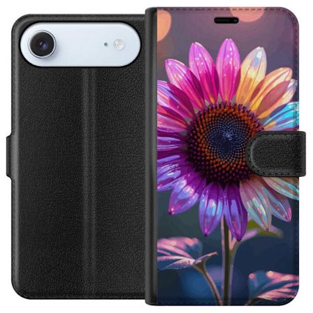 Kompatibelt Lommeboketui til Apple iPhone 17 Air Irideserende blomst med glitrende kronblad i rosa lilla og gull mot myk bokeh bakgrunn