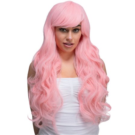 Lang & Bølget Lyserød Cosplay Paryk
