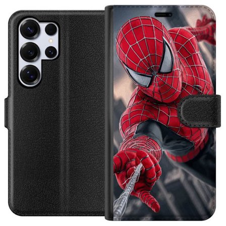 Kompatibelt Plånboksfodral till Samsung Samsung Galaxy S25 Ultra Dynamisk Spider-Man-illustration i actionperspektiv, superhjältetema med rörelseek