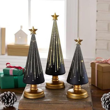 3-delt sæt stjernelys juletræslys 3-delt sæt til hjem, kontor og bil juledekorationer med lys, sort