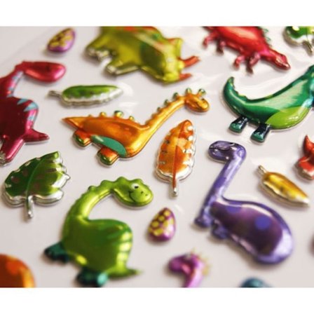 Återanvändbara klistermärken - 3D-relief - Dinosaurier - Metallisk effekt
