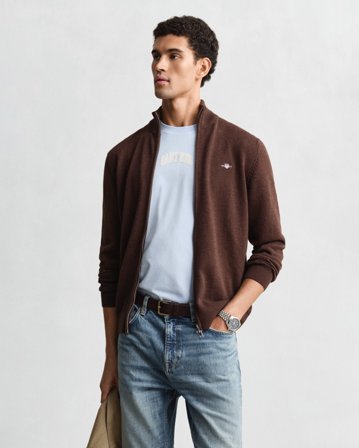 GANT Herren Casual Cotton Strickjacke mit Reißverschluss (S) Braun