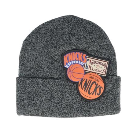 Mitchell & Ness - NBA Černá cuff Beanie - New York Knicks XL Logo Patch Knit Heather Black Cuff @ Hatstore