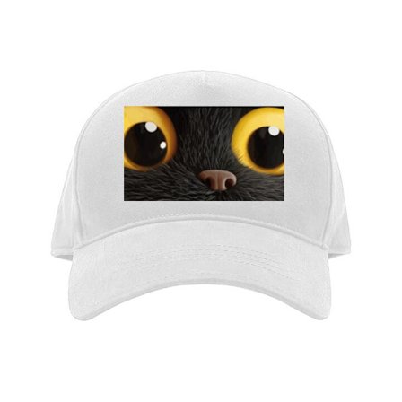 Kasket Ekstrem nærbillede af en sød sort fantasivæsen med store gule øjne, blød pelsstruktur og legesyg digital 3D-stil