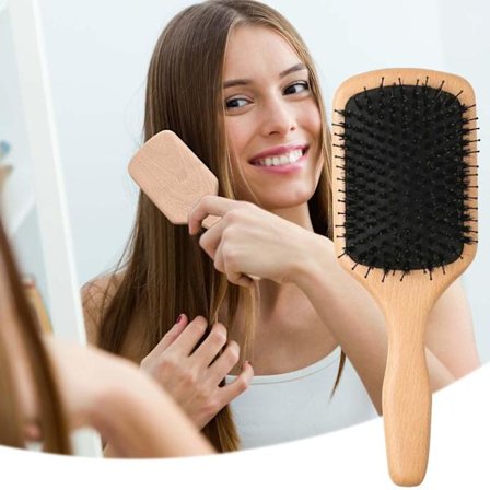 Massageborste av vildsvinshår, naturlig träkam för kvinnor, hårbottenmassage och hårsmoothing paddelborste tillverkad av bokträ