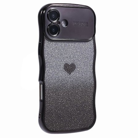 Skal till iPhone 16 Love Heart Gradient Glitter TPU Telefonfodral Elektroplätering Lockig Ram
