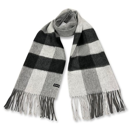 Aurora | Randig halsduk i grå och svart lammull för män - Halsdukar för vintern
