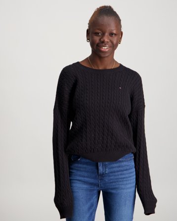 Tommy Hilfiger CABLE SWEATER Schwarz Pullover Mädchen - Kids Brand Store