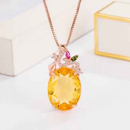 Levande modell imitation stor storlek citrin champagne diamant Morgan stenhänge Hästöga diamant mållös blom- och bladhalsband