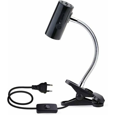 E27 Keramisk Fatning med Klemme og 1,8m Kabel til Reptillampe, maks. 150W, Fleksibel Sort E27 Terrarium Fatning til Skildpadde, Klips-på Varmelampe 