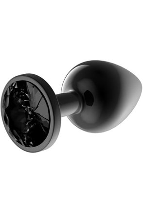 Metalic Butt Plug mit schwarzem Edelstein L