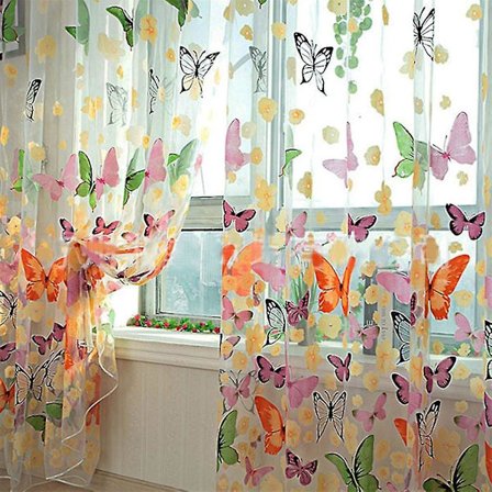 Romantiske Butterfly Gjennomsiktige Gardiner Tulle 1x2m
