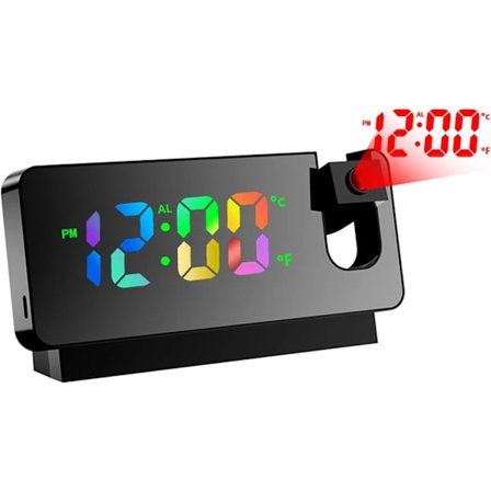 Digital Vekkerklokke med Projektor, Takprojektor Vekkerklokke, Smart Vekkerklokke med Temperatur, Justerbar Lysstyrke
