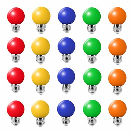 20-pakkaus värillisiä lamppuja Led 2w E27 G45 valaisinlamput, led-värilliset golfpallolamput, sekoitetut värit punainen vihreä sininen oranssi 