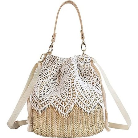 Halm Taske Crossbody Taske Flet Taske Kvinder Piger Snørebånd Blonder Vævet Håndtaske Sommer Strandtaske Rattan Boho Ferie Spand