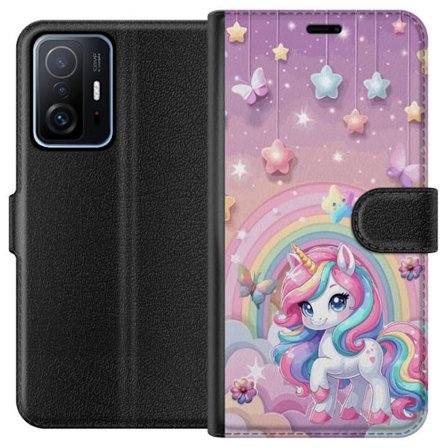 Kompatibelt Lommeboketui til Xiaomi 11T Magisk enhjørning med regnbue manke, stjerner og sommerfugler mot en pastellhimmel med skyer