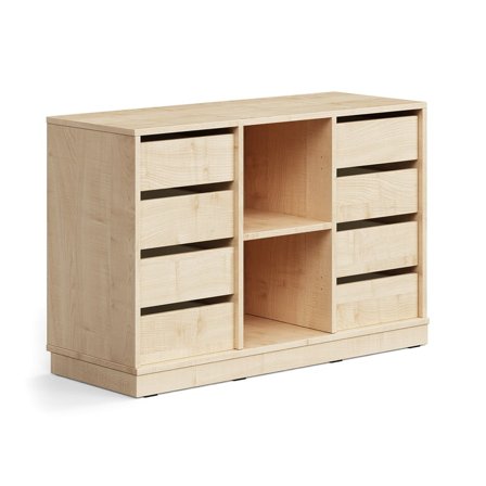 Student storage CASPER, 8 drawers, 2 compartments, base frame, birch