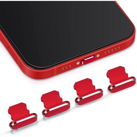(Punainen)4 pölypistoketta yhteensopiva iPhone 11, 12 pölytiivis lataussuoja yhteensopiva iPhone 11, 12, Pro, Max/X/XS/XR, 7, 8 Plus, iPad Mini/Air
