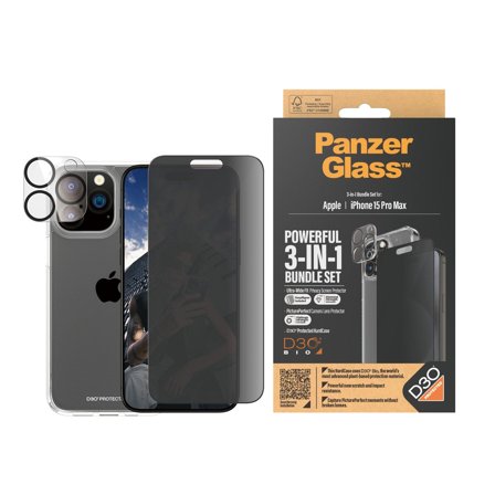 Panzer Privacy 3-in-1 Pack iPhone 15 Pro Max PanzerGlass - High quality tempered glass screen protector