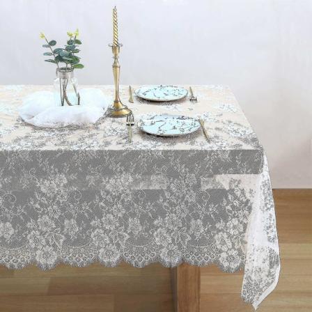 Yaju 150*300cm Vit duk med spetsdekoration för hotellbröllopscatering, 1 pack