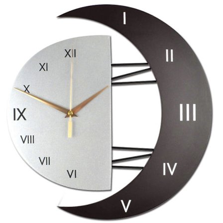 Väggklocka Stor Tyst Modern Design Månform Romerska Siffror Kvarts Väggklocka för Vardagsrum Sovrum Kök (31x32)