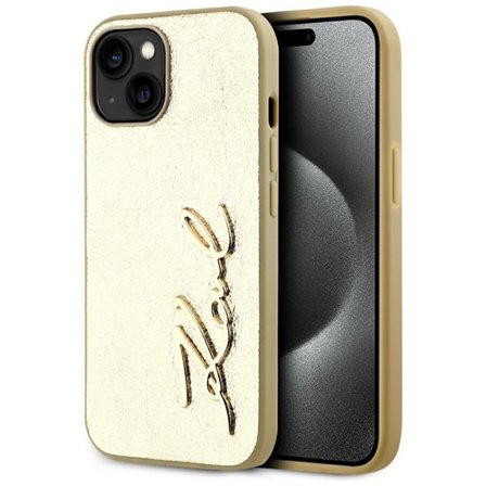 Karl Lagerfeld Rynket metal signatur iPhone 15 taske - guld