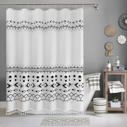 Bruseforhæng 180 x 180 cm Hvidt boheme bruseforhæng Vandtæt trykt polyester bruseforhæng