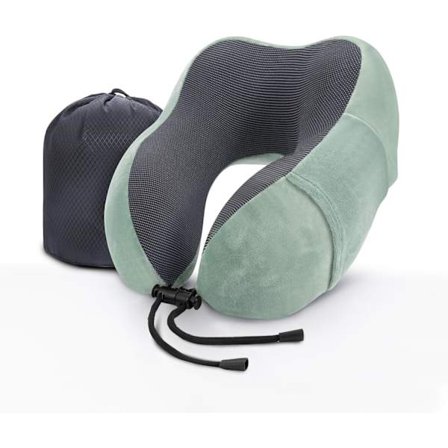 Rejsepude Nakkepude Memory Foam Blød Komfort og Støtte Rejsefly Nakkepuder, U-formet Pude til Søvn Grøn