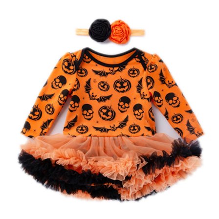 Baby Girls Halloween Outfits Långärmad pumpaklänning