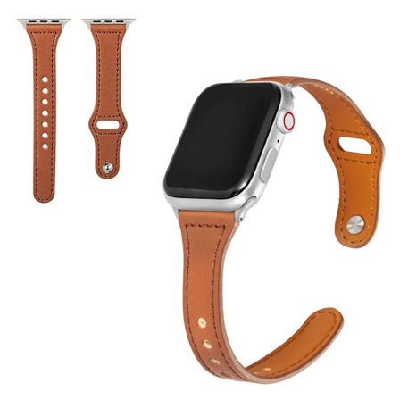 Apple Watch Series 6 / 5 40mm button snap genuine leather watch band - Brown