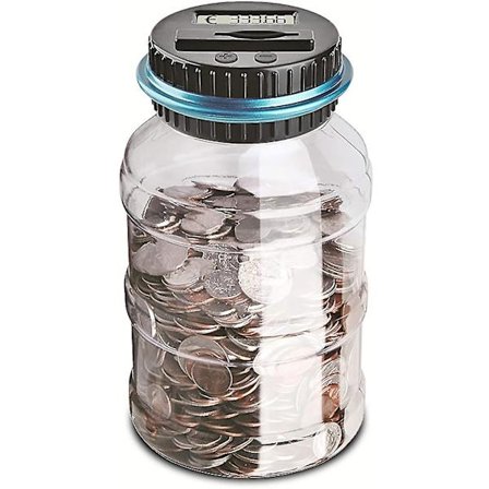 Sparebøsse med mynttellingssystem og LCD-skjerm, gir sparebøsse