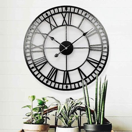 Säänkestävä puutarhakello Retro Roomalainen Yksinkertainen Rautataide Ulkokello Paristokäyttöinen Hiljainen 40cm