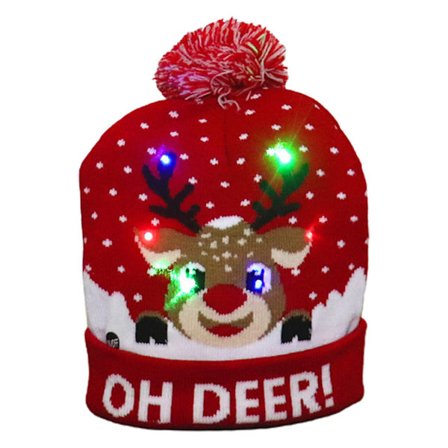 LED Julehue Lysende Strikket Farverig Lys Elg Grim Hue Unisex Beanie Hue
