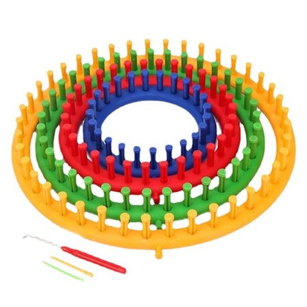 Runt stickningsvävsset hantverkskit DIY-verktyg med virknål, set med 4 plastvävar för stickning av mössa, halsduk, sjal, tröja, strumpa och filtar