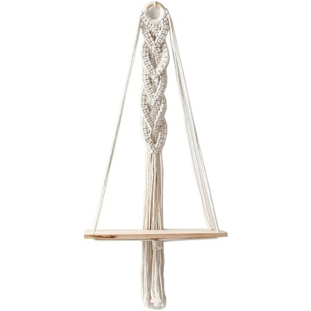 Macrame væghængt træhylde, boho vægdekoration gobelin planteholder, KLB
