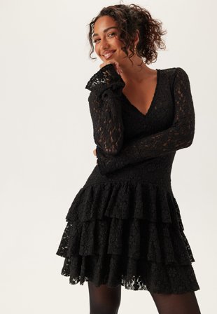 Bubbleroom Occasion - Frill Lace Long Sleeve Short Dress - XL