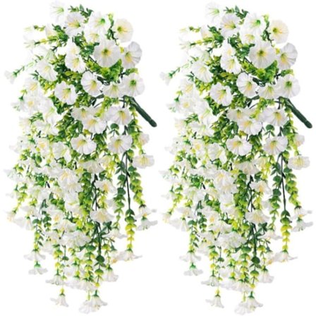 2-pak UV-bestandige Hængende Kunstige Blomster – Morning Glory-vinranker 75 cm, Naturtro Til Have & Boligindretning