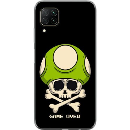 Yhteensopiva Puhelinkuori Huawei Huawei P40 lite Pelimotiivi, jossa on kuolonsyöjä ja vihreä sieni retro pelityylillä ja tekstillä game over
