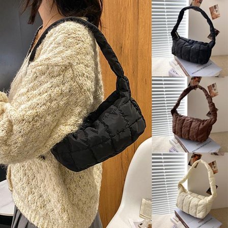 Quiltad tygväska Vadderade rutiga axelväskor i bomull