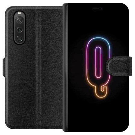 Yhteensopiva Lompakkokotelo Sony Sony Xperia 10 V Minimalistinen neonkirjain Q kirkkaissa väreissä tummaa taustaa vasten