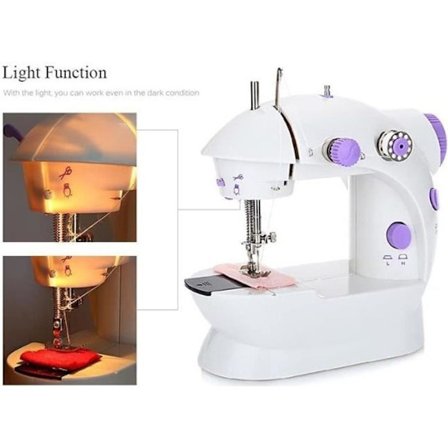 GORIFEI Mini elektrisk symaskine, 2 hastighedsjustering med lys, fodpedal, forlængerbord AC100-240V