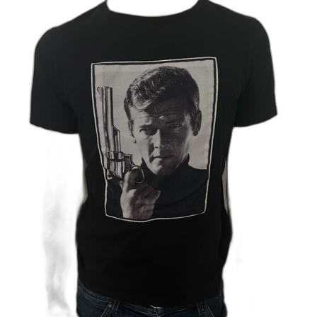 Svart t-shirt med Roger Moore-motiv från Limitato