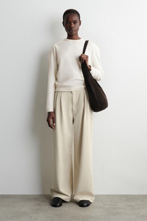 COS Women's Pleated Wide-Leg Denim Trousers in White