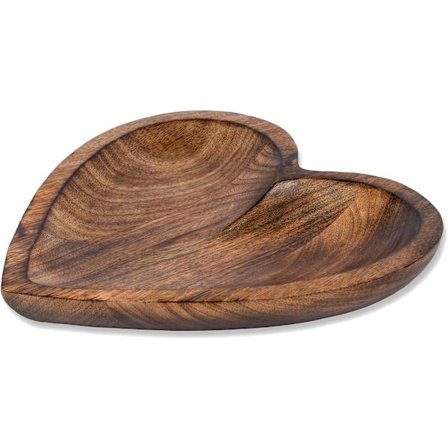 Dekorativ skål i mango-tre, hjerteformet og buet, for bordpynt, hjemmefest, bryllupsdekor