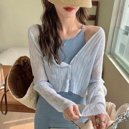 Hollow Out Blusar Stickade Toppar BLÅ