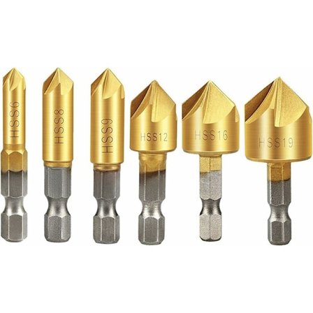 6 st träbearbetningsfräsar, 82° försänkare, karbidfasfräs, 6 mm, 8 mm