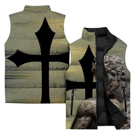 Vintervest til Mænd - Stilfuld Skulptural Print Jakke - Herretøj 2024 Harajuku Streetwear Ærmeløs P24300MHH-90PG 5XL